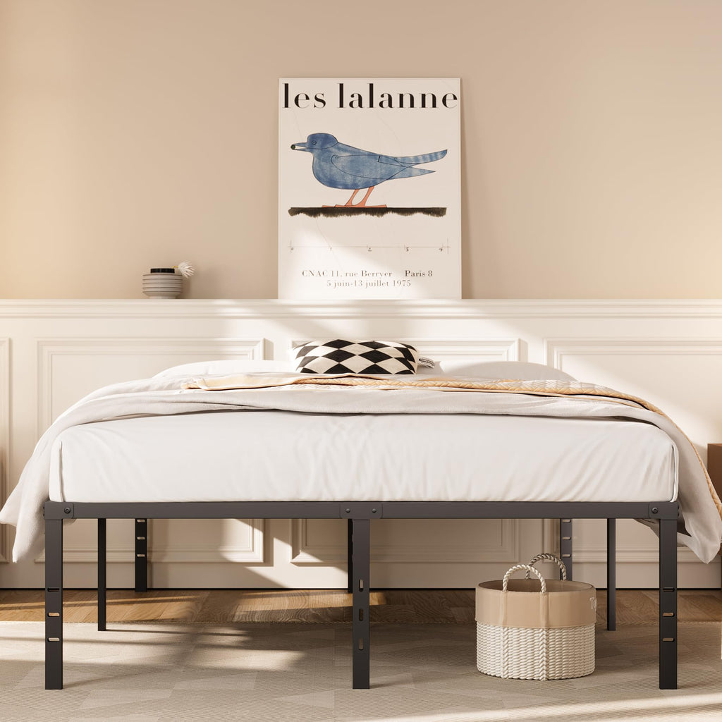 Queen Size Platform Bed Frame Steel Slat Support Black Z7781