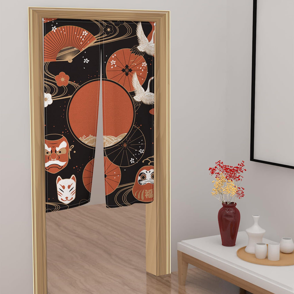 Japanese Noren Doorway Curtain Red Fan Painted Tapestry 33.5"x 70.9" O58749
