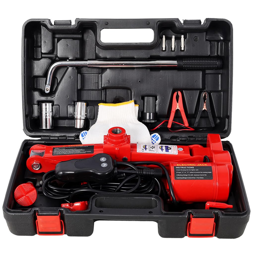 12V 3 Ton Electric Car Jack with Lug Wrench and Carrying Case F68041