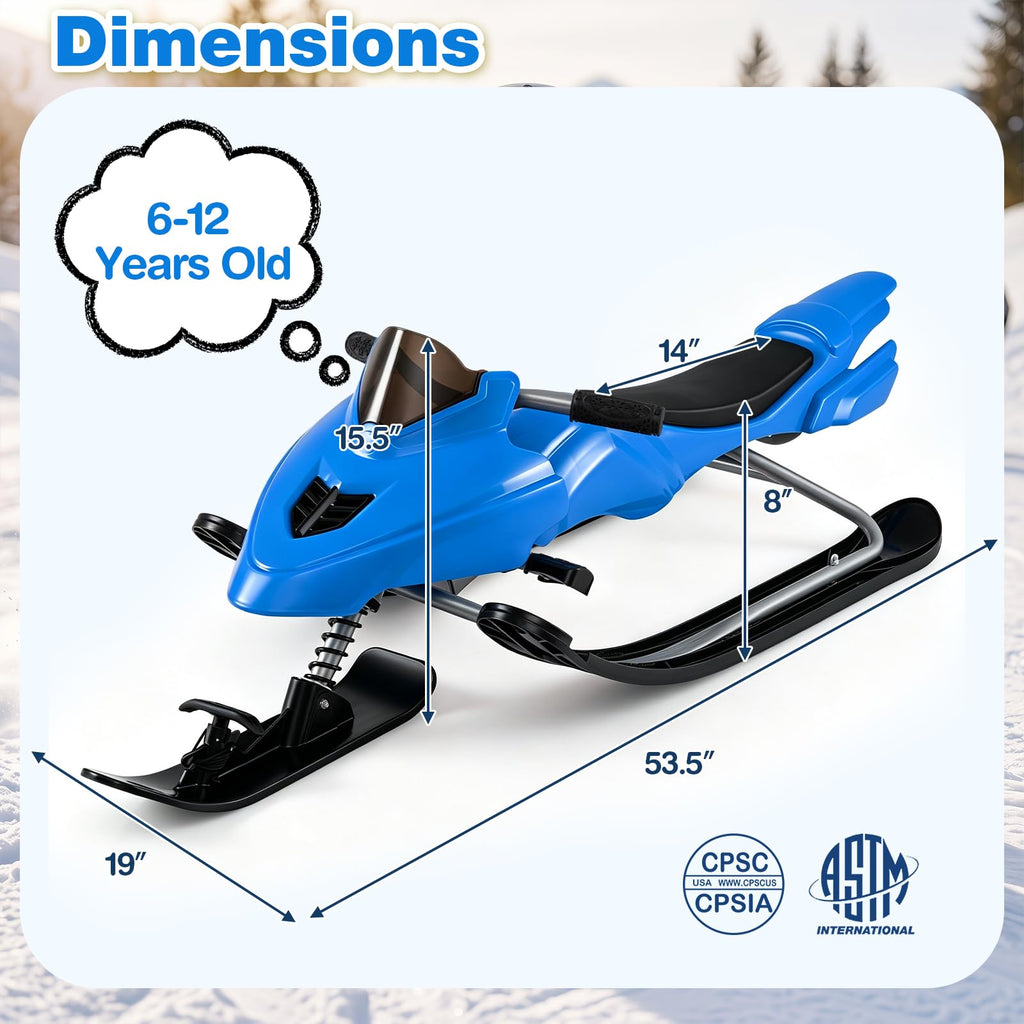 Snow Racer Sled with Brakes, Steering Handle, Tow Ropes W34926