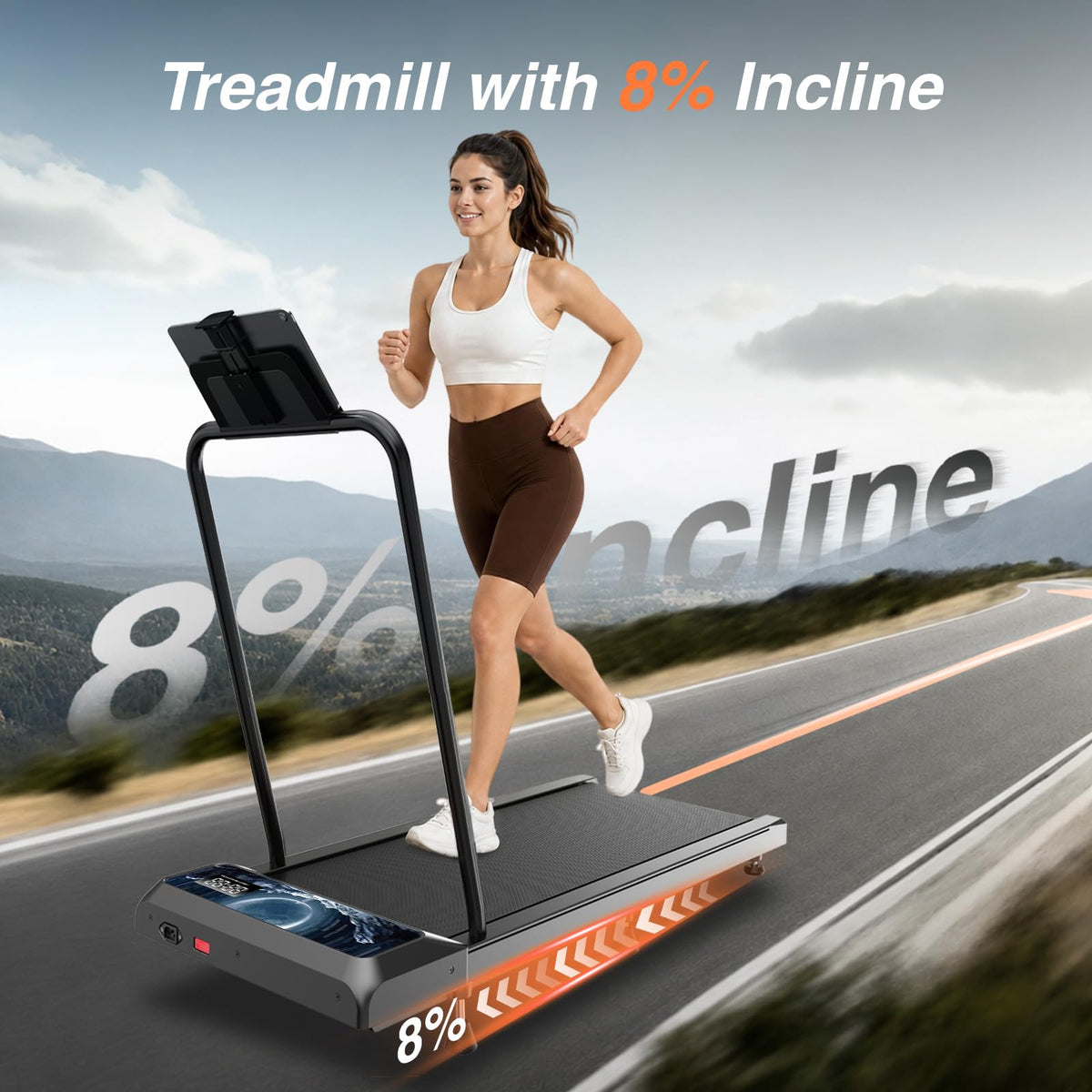 Walking Treadmill Pad with Adjustable 8% Incline and Handle Bar V816713