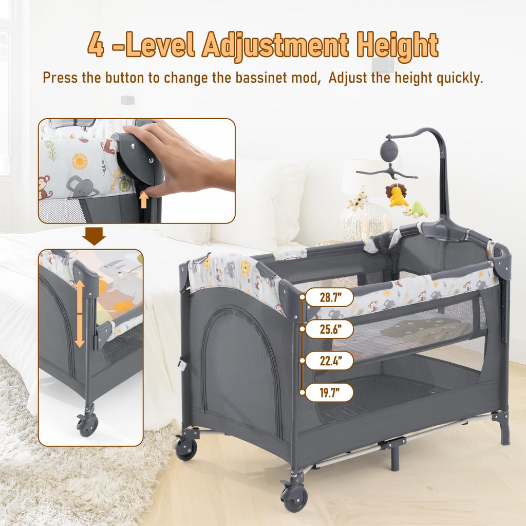 5-in-1 Convertible Baby Crib Bassinet Playpen L21174