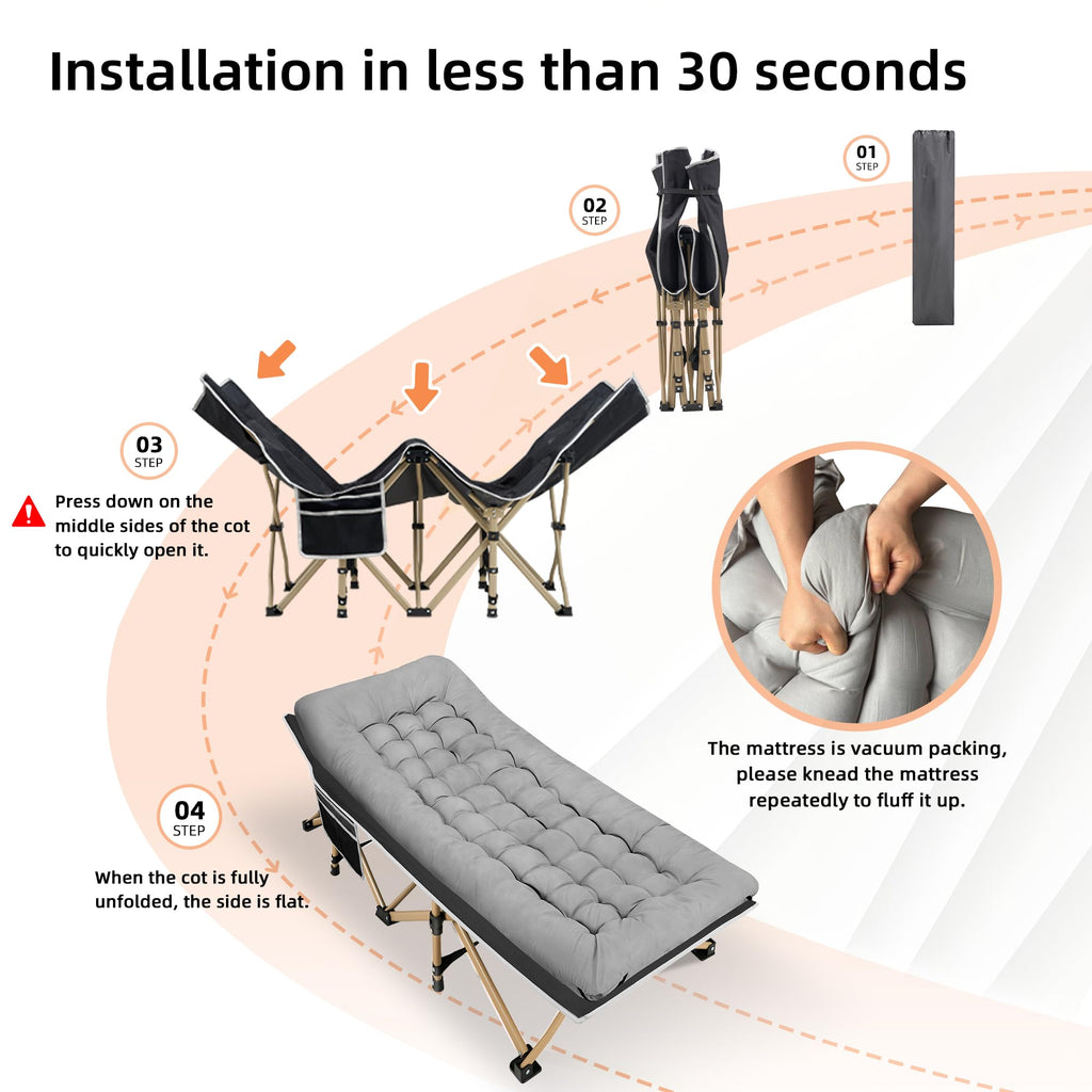 Portable Camping Cot Extra Wide with Thick Mattress Grey X3468