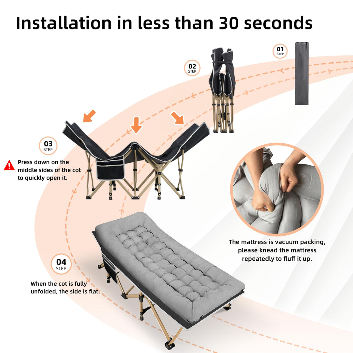 Portable Camping Cot Extra Wide with Thick Mattress Grey X3468