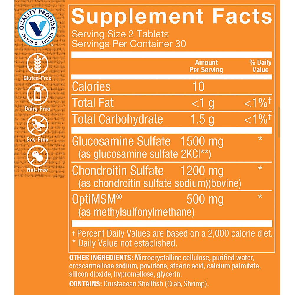 Triple Strength Glucosamine Chondroitin with MSM 1,500 MG 60 Tablets B220676