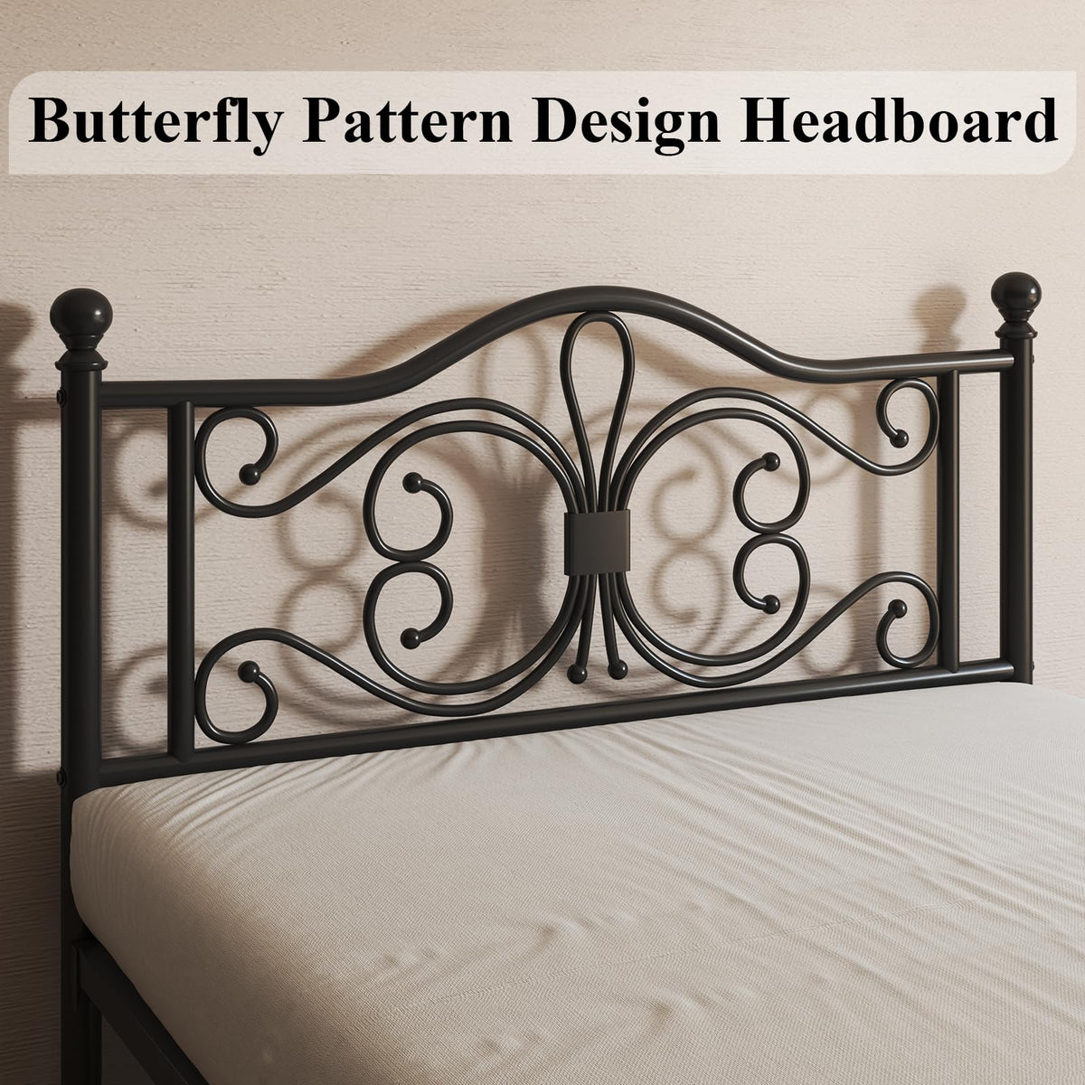Black Full Bed Frame with Butterfly Pattern Headboard & Footboard G43722