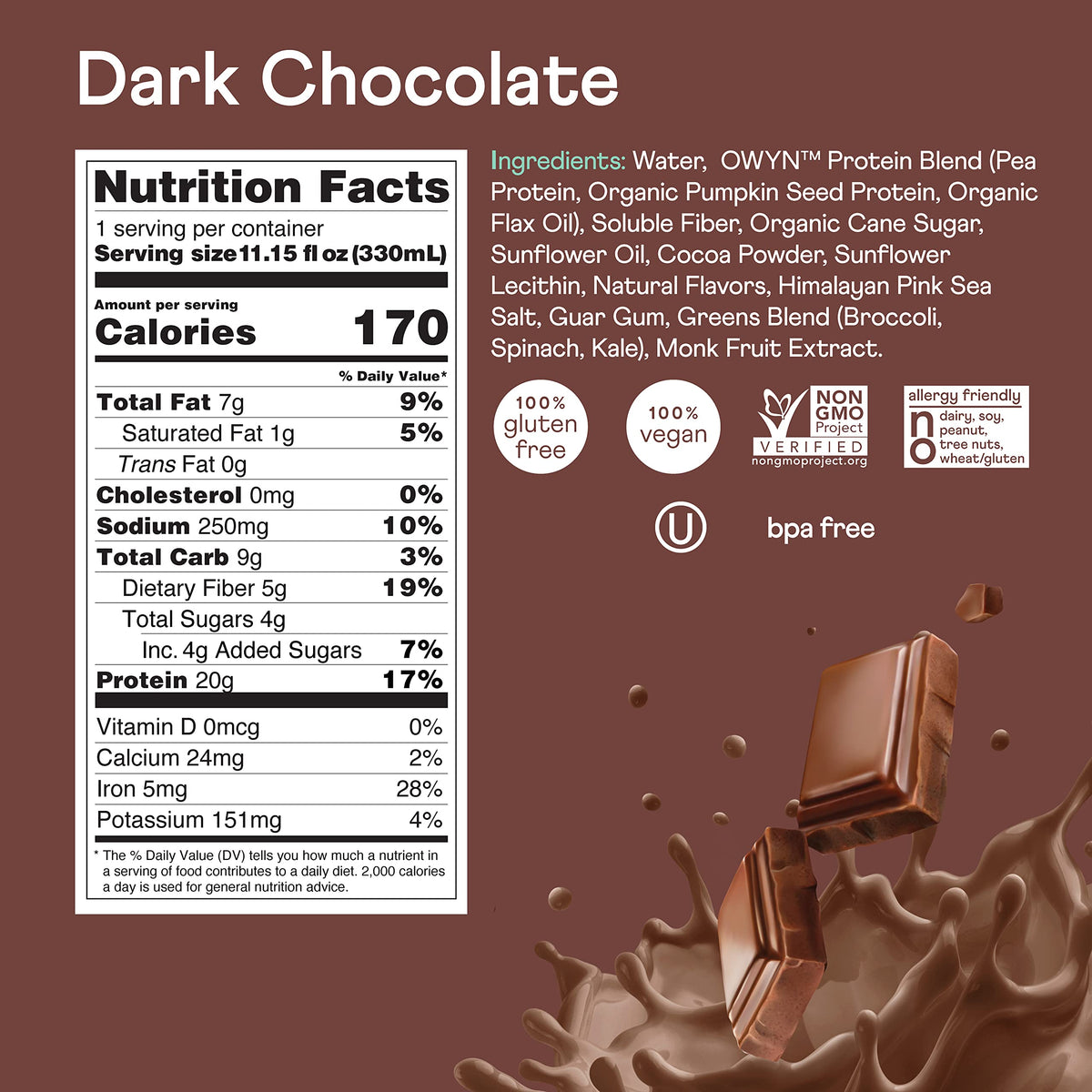 20g Vegan Protein Shake with Prebiotics, 12 Pack U742805
