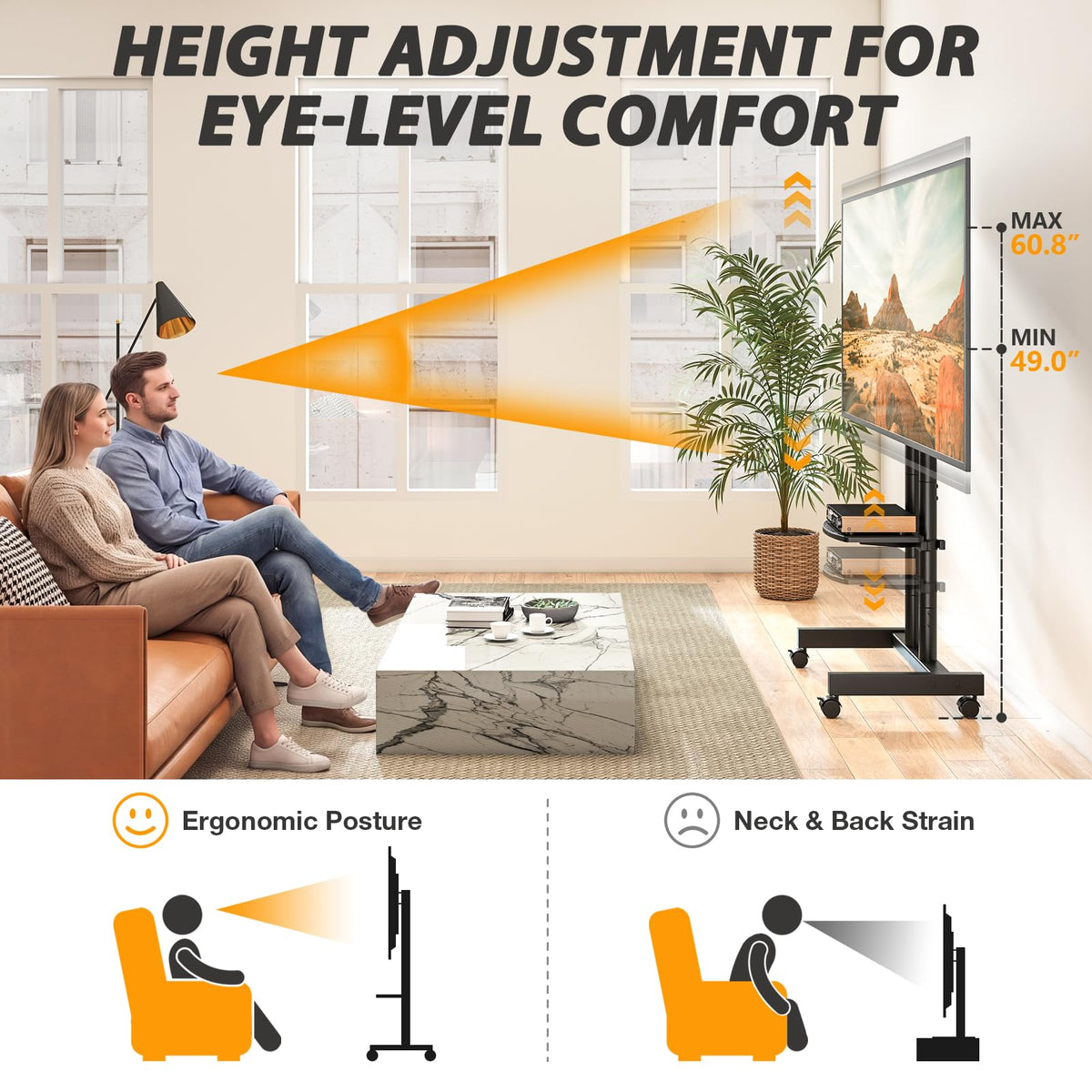 Heavy Duty Rolling TV Stand for 27-80 inch TVs D877