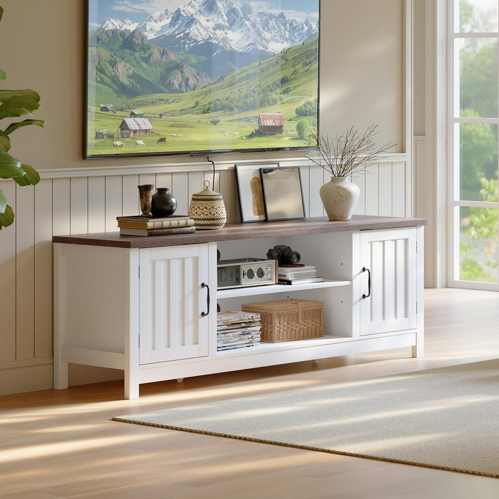 54" TV Stand with Storage Cabinet and Open Shelves T520