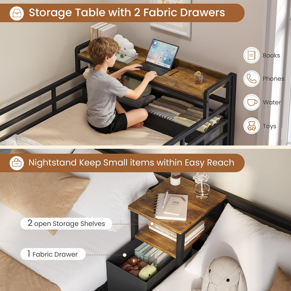 Black Twin Over Twin Triple Bunk Bed with Storage Drawers P127