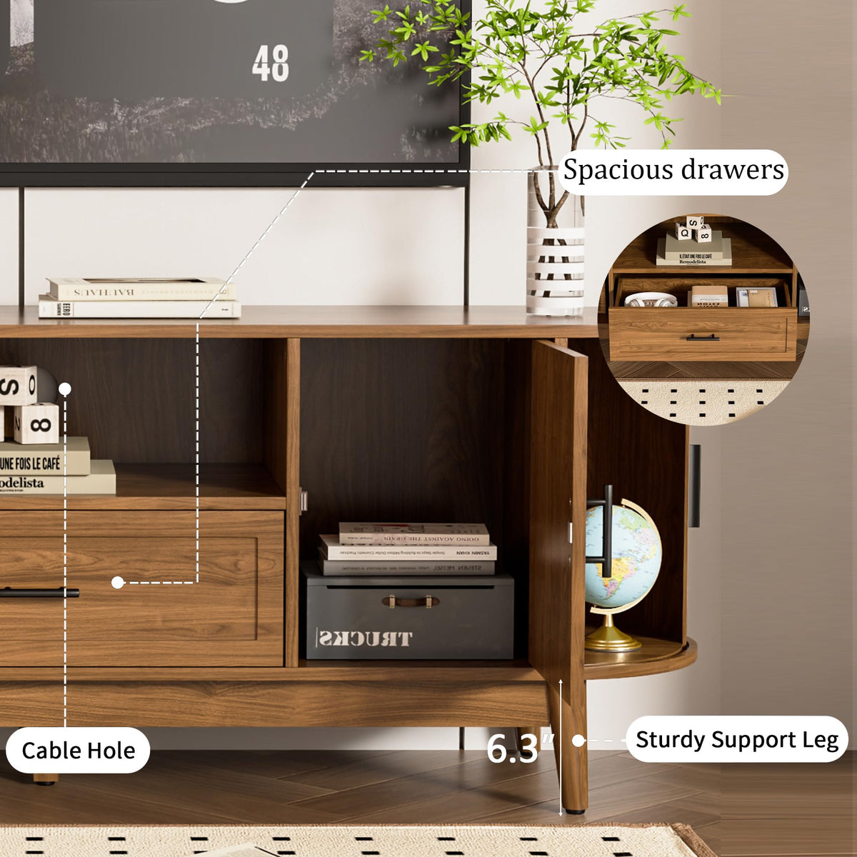 63" Fluted TV Stand with Drawers L5816