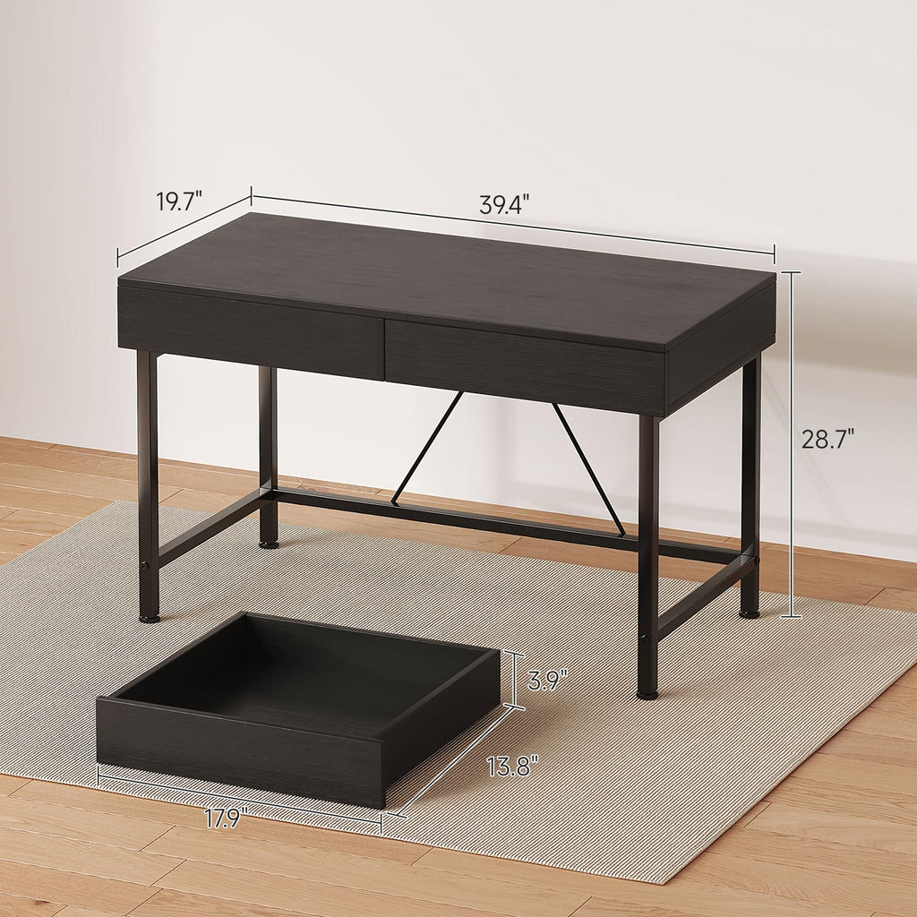Black 40 Inch Small Desk with Wood Drawers L34205