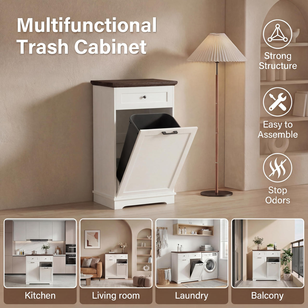 Double Tilt Out Trash Cabinet for 10 Gallon Trash Cans, Antique White L89407