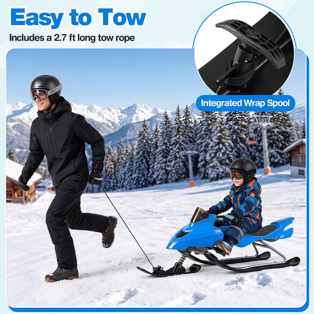 Snow Racer Sled with Brakes, Steering Handle, Tow Ropes W34926