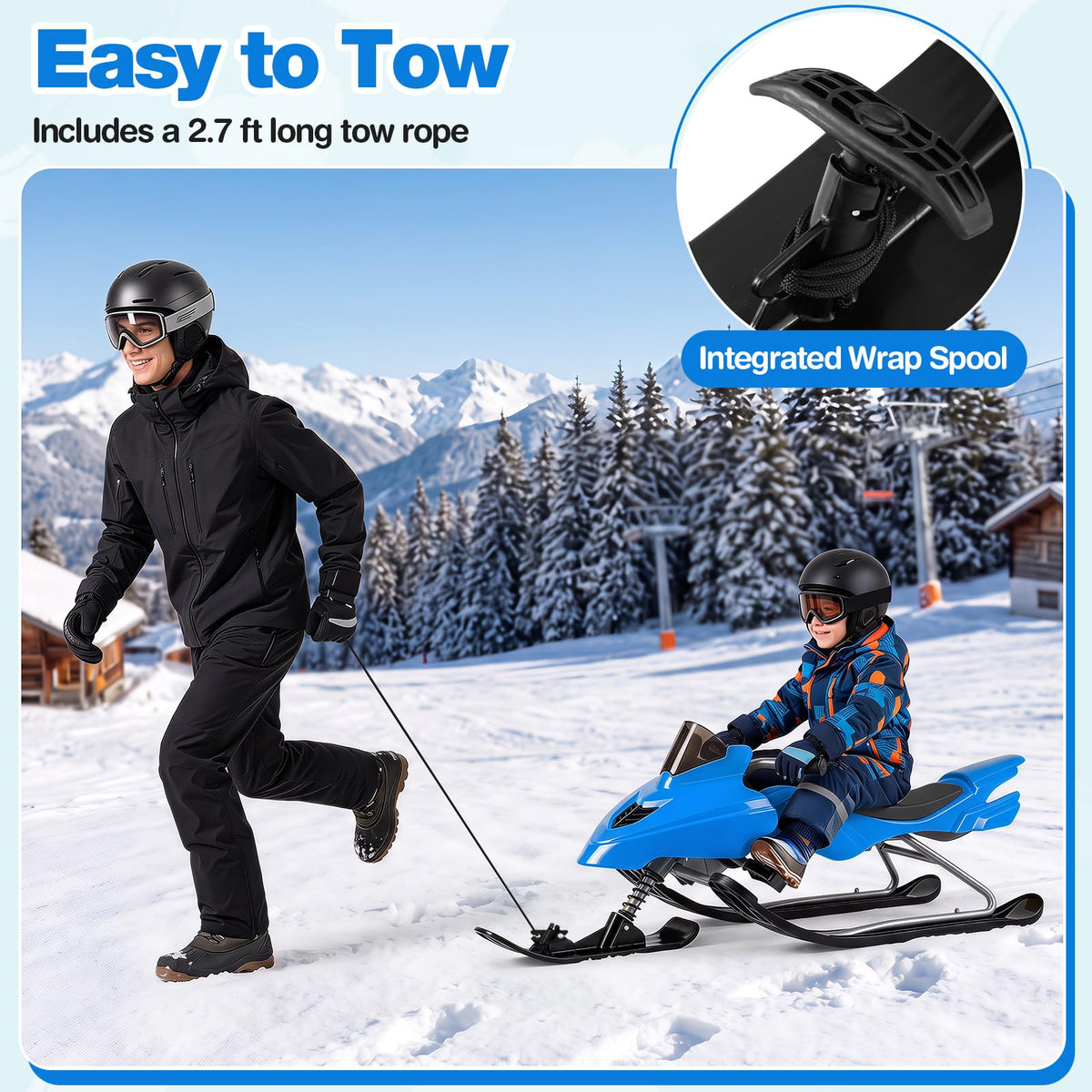 Snow Racer Sled with Brakes, Steering Handle, Tow Ropes W34926