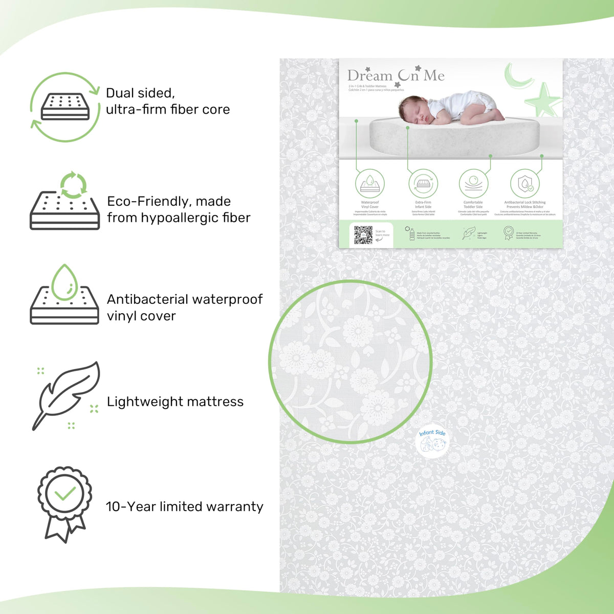 Grey Dual-Sided Crib and Toddler Bed Mattress K172243