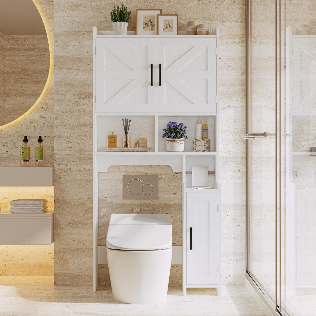 White Over The Toilet Storage Cabinet with Adjustable Shelves L90823