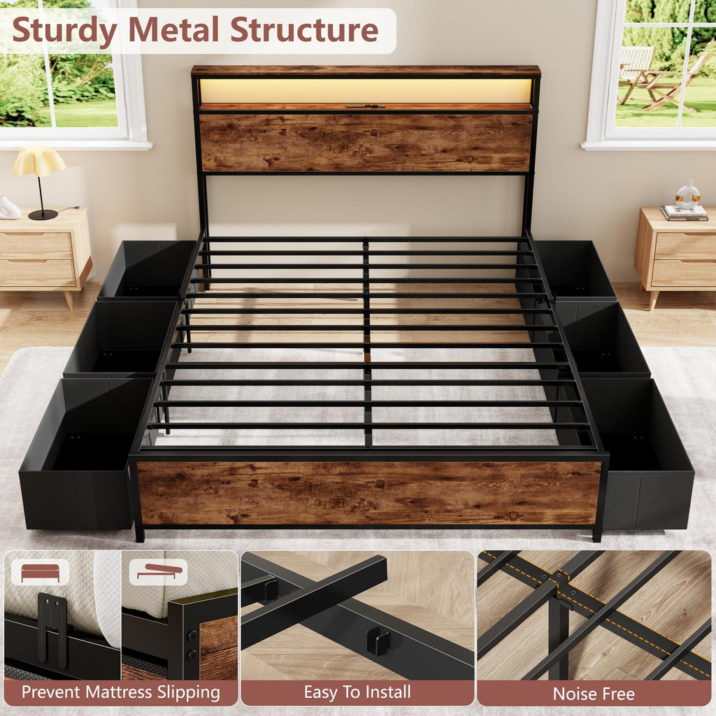 Queen Bed Frame with Storage Headboard & 6 Drawers V745