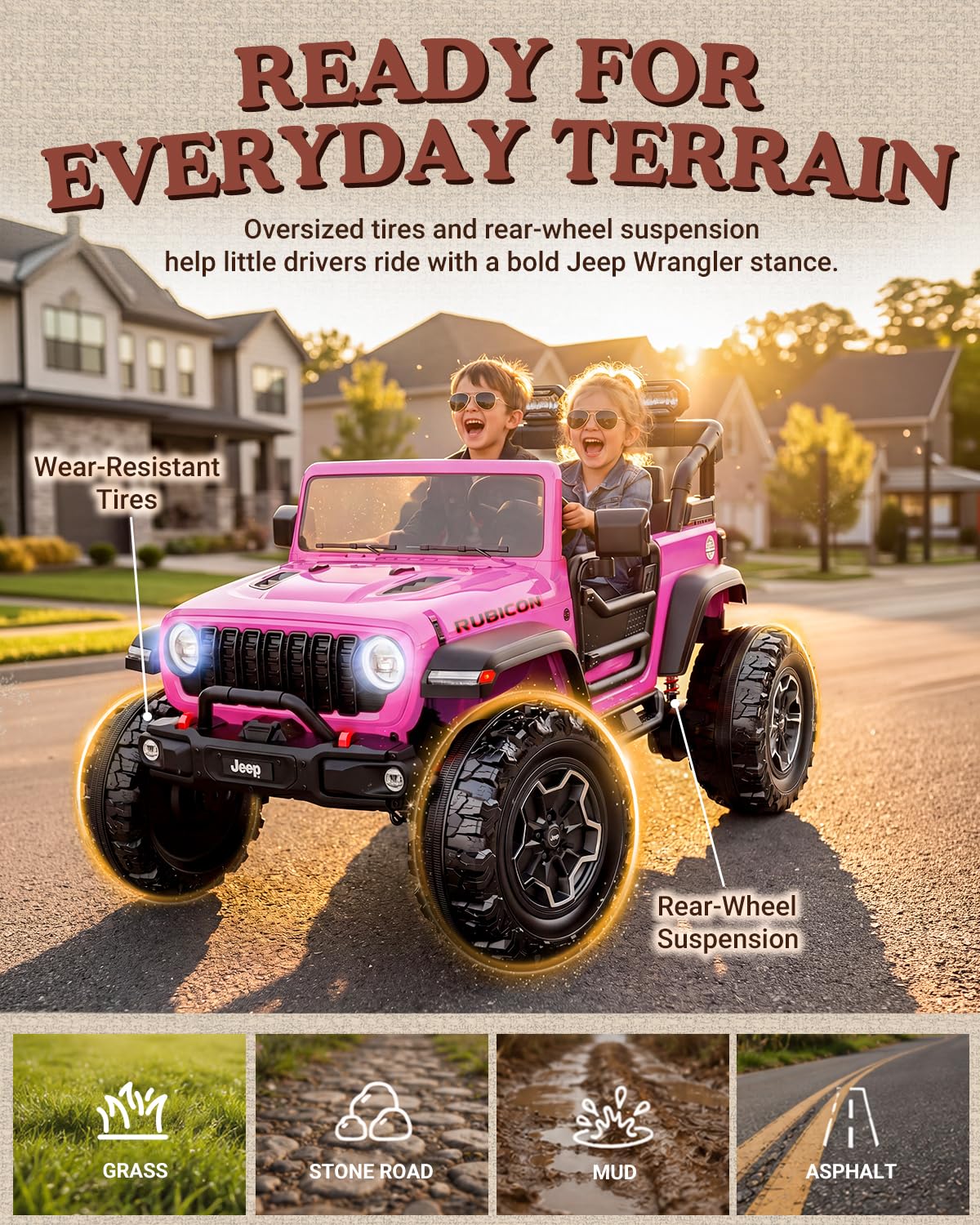24V 2 Seater Ride on Car with Remote Control, Bluetooth (Pink) Z91664