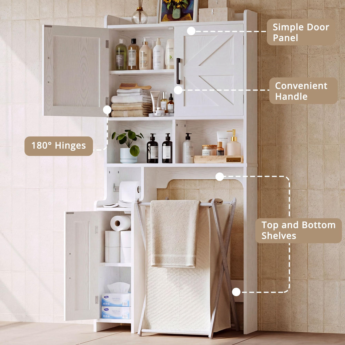 White Over The Toilet Storage Cabinet with Adjustable Shelves L90823
