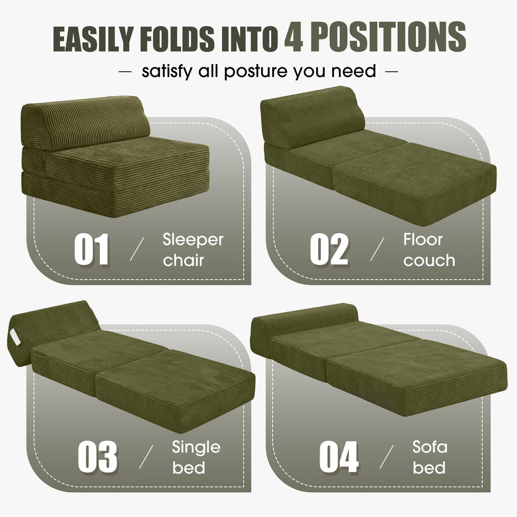 Folding Sofa Bed with Pillow, Memory Foam Sleeper Chair, Green D90865