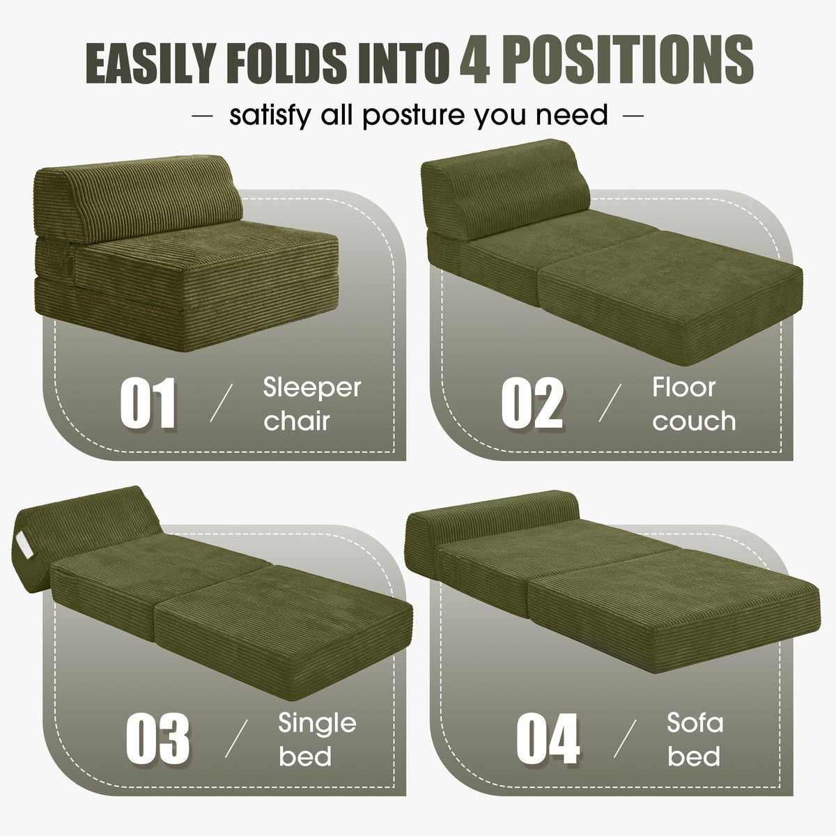 Folding Sofa Bed with Pillow, Memory Foam Sleeper Chair, Green D90865