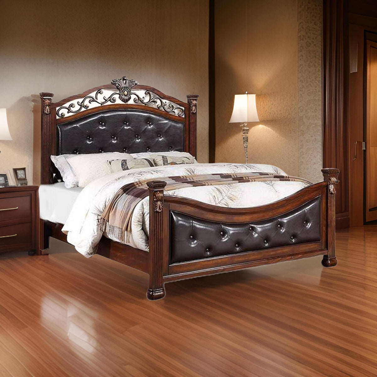 California King Button Tufted Upholstered Bed E8587