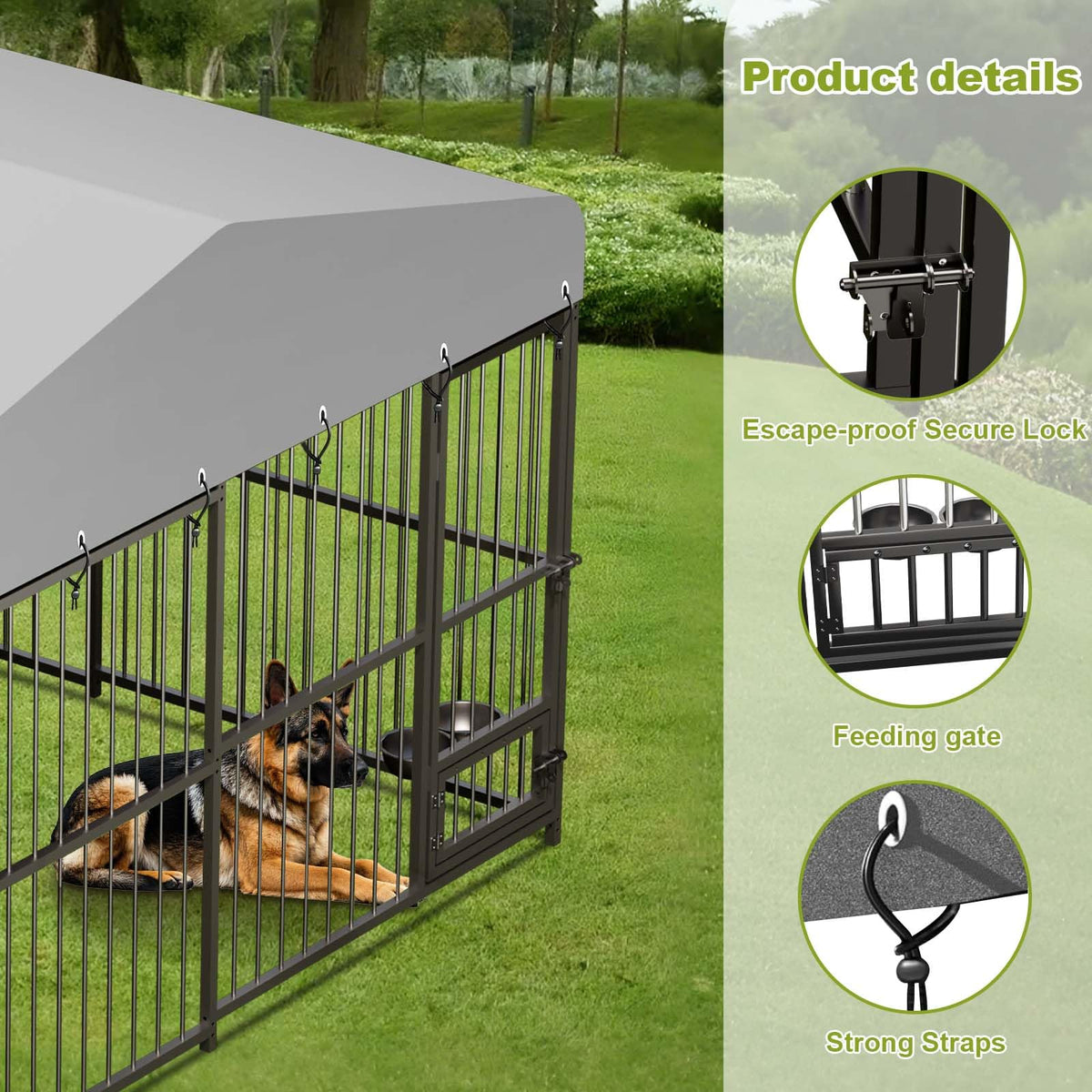 10 x 10FT Heavy Duty Metal Outdoor Dog Kennel with Roof J32337