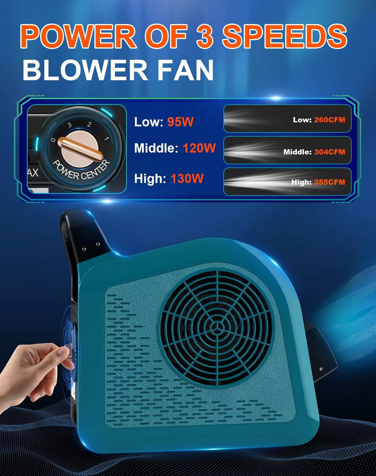 Blue 355CFM 3 Speed Air Mover Blower Fan with 2 Outlets T75375
