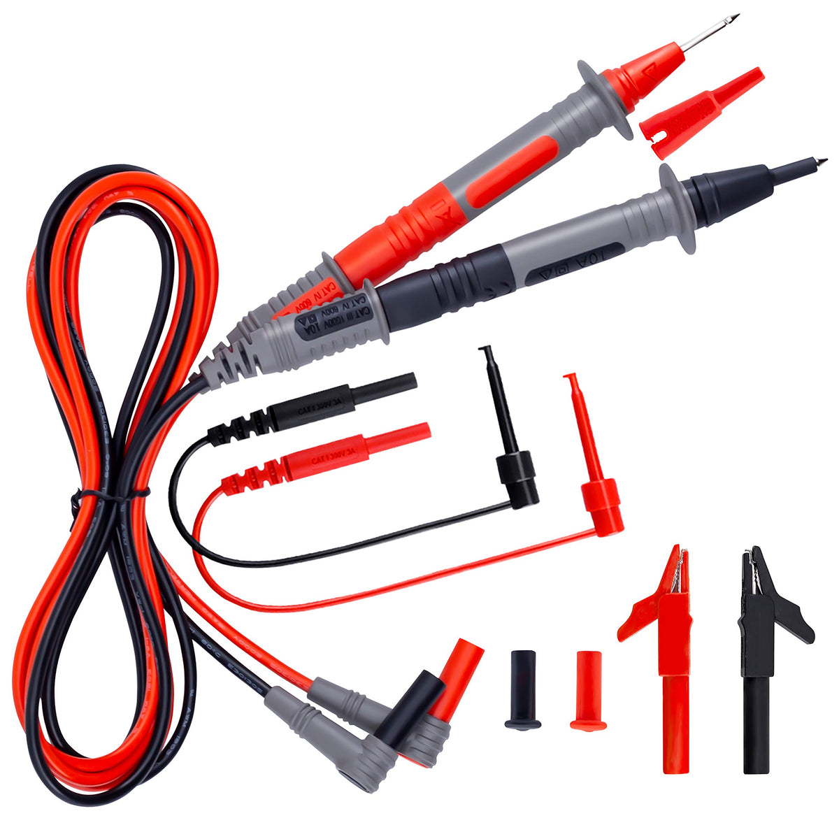 Silicone Test Leads Kit CAT III 1000V CAT IV 600V with Alligator Clips and Needle Probe 9PCS U35091
