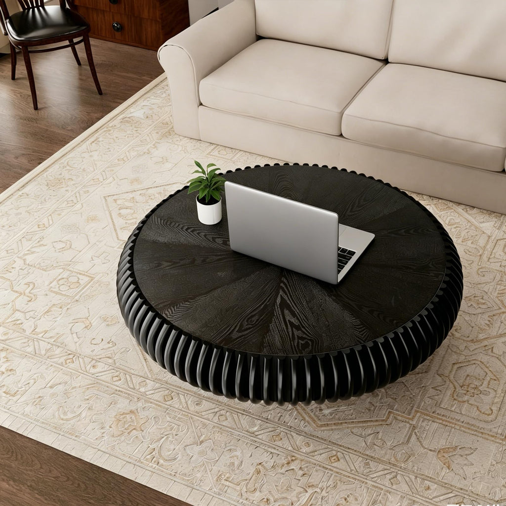 Black Round Fluted Drum Coffee Table J7299