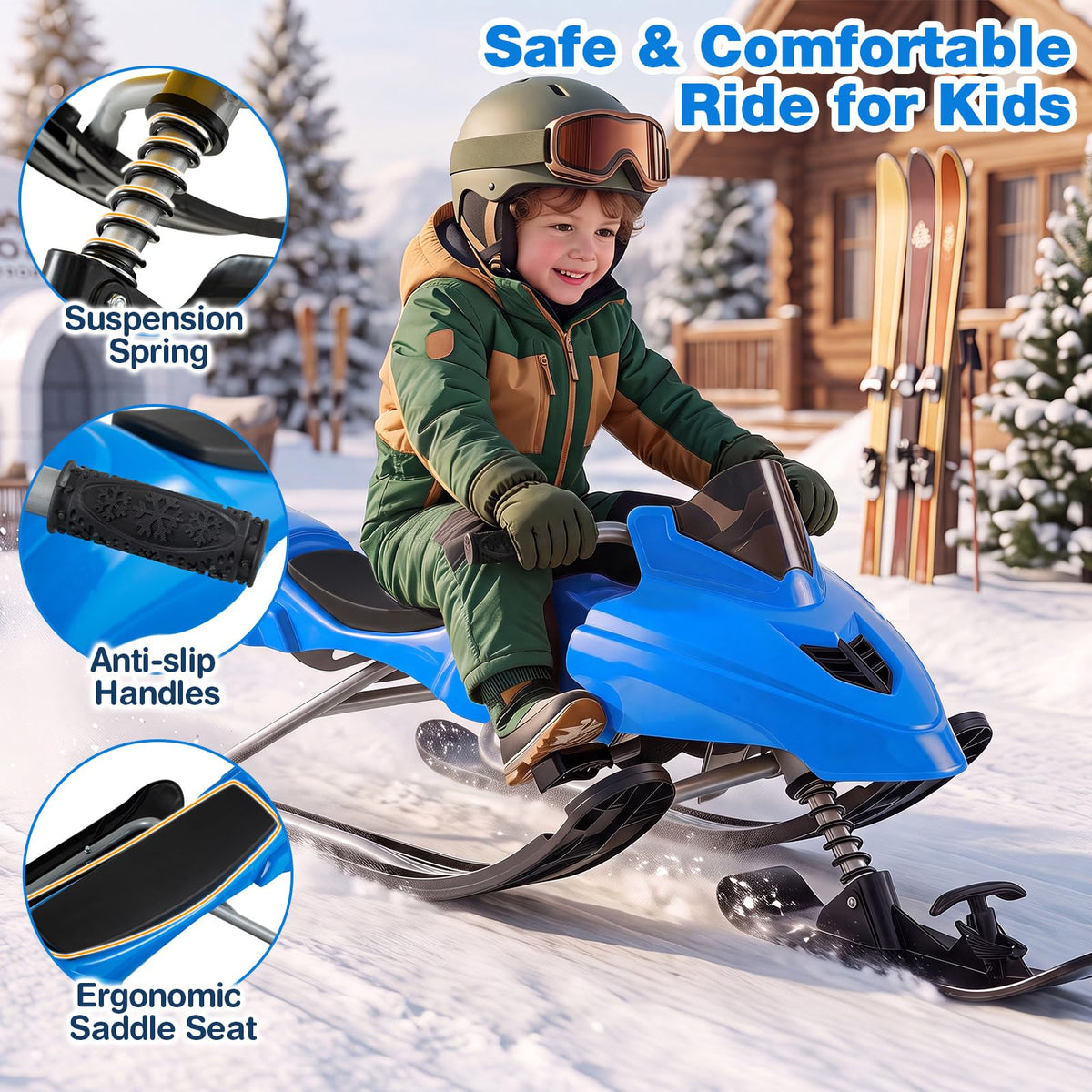 Snow Racer Sled with Brakes, Steering Handle, Tow Ropes W34926