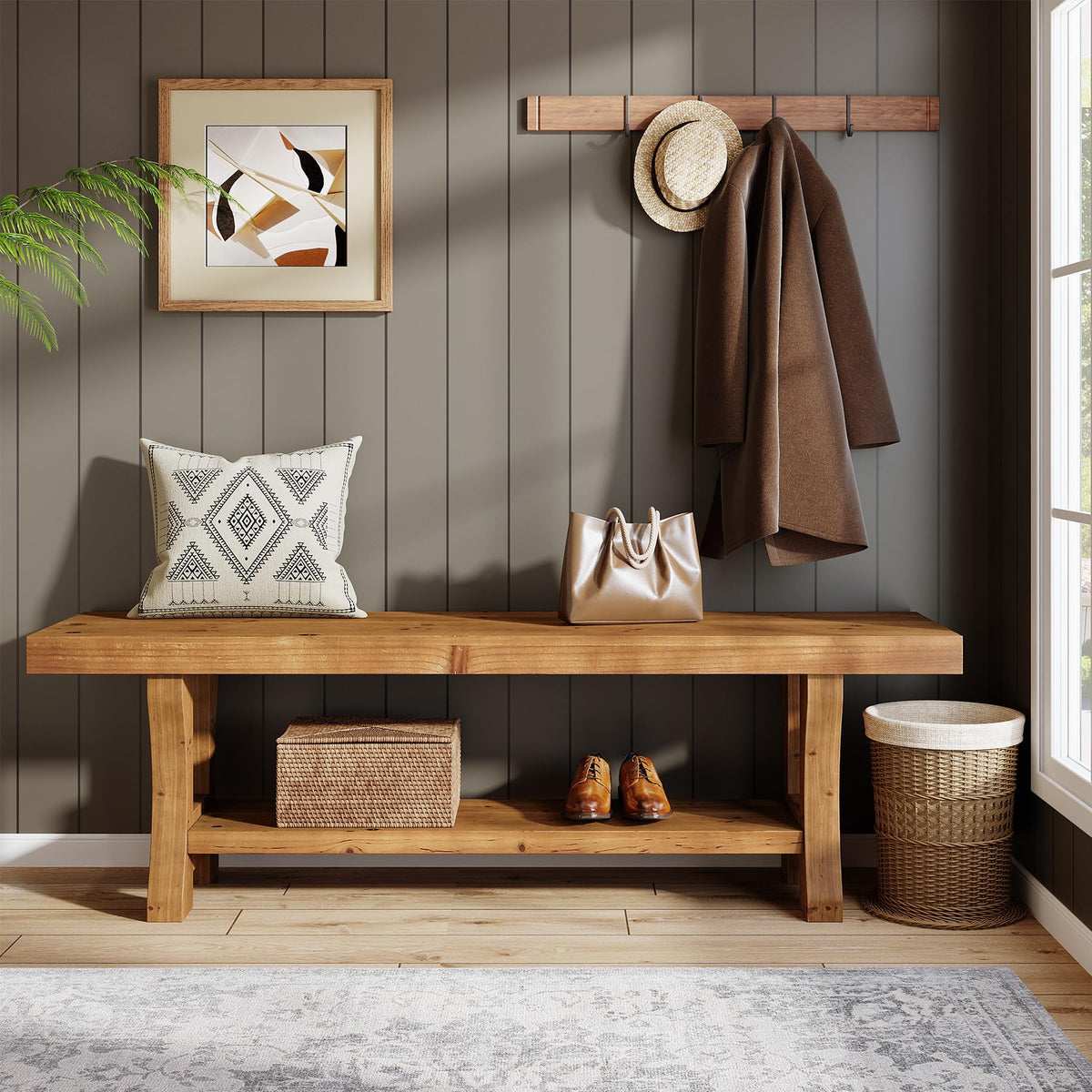 Brown Solid Wood Entryway Bench S49771