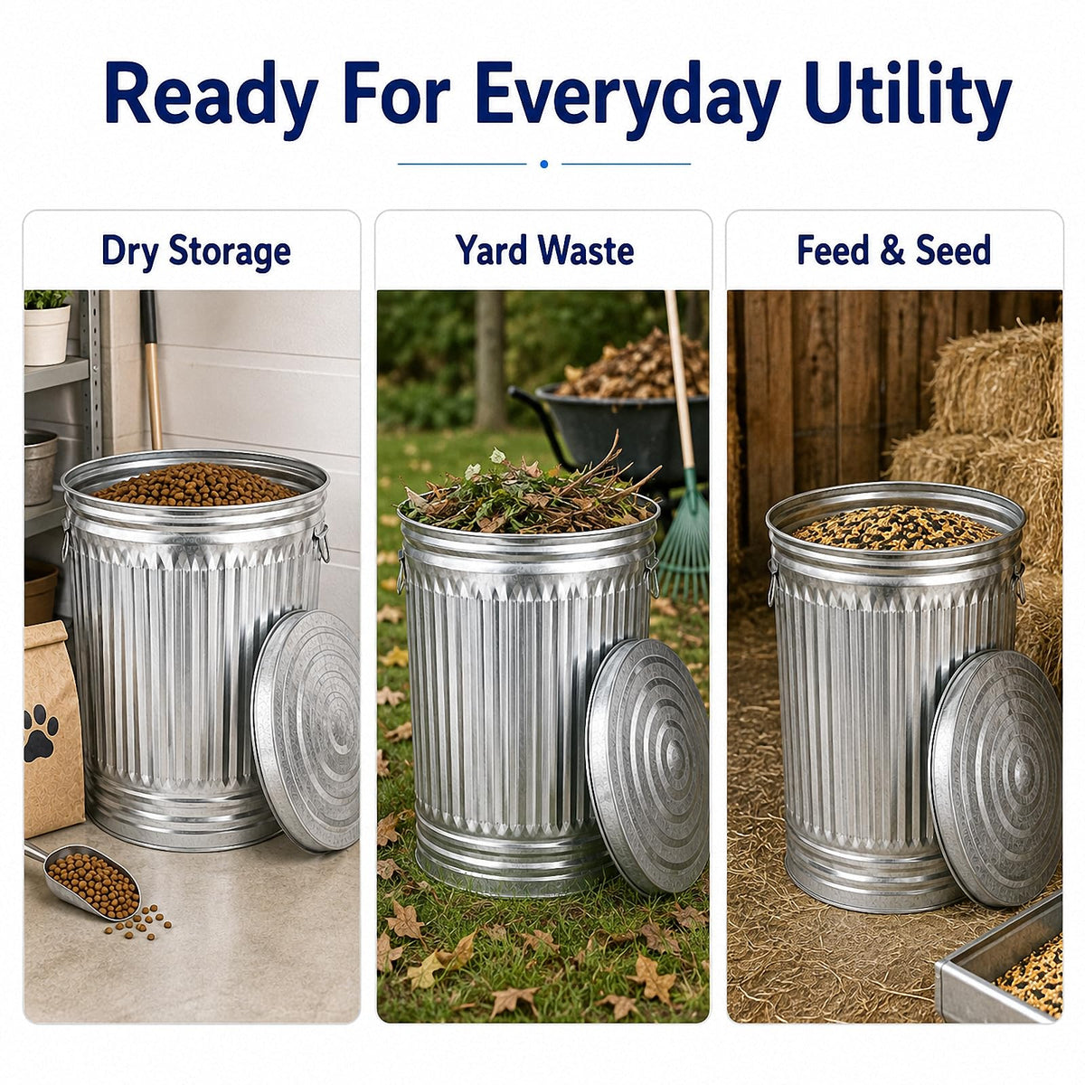 Galvanized Steel Trash Can with Locking Lid J2094