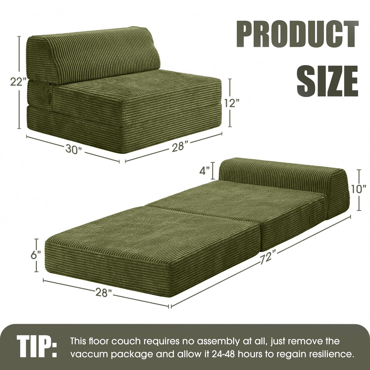 Folding Sofa Bed with Pillow, Memory Foam Sleeper Chair, Green D90865