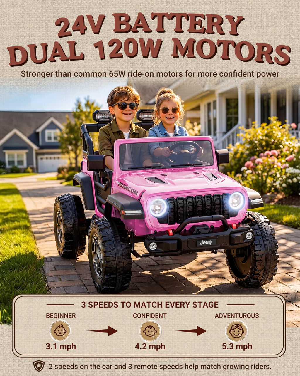24V 2 Seater Ride on Car with Remote Control, Bluetooth (Pink) Z91664