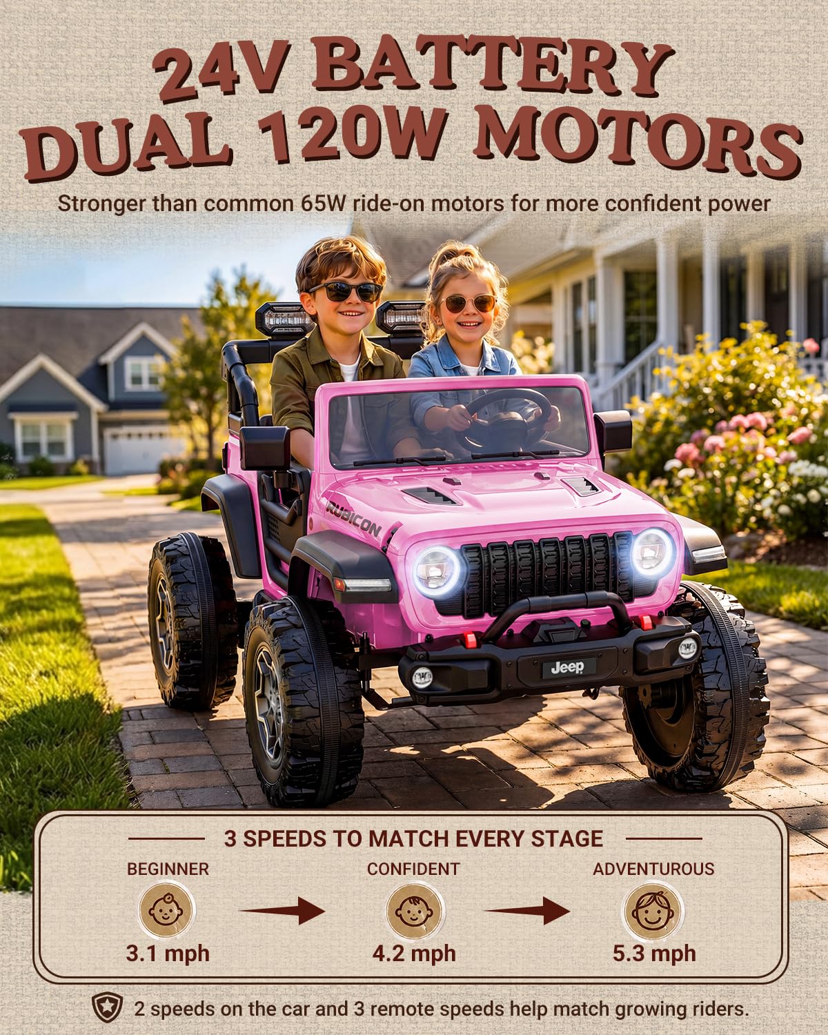 24V 2 Seater Ride on Car with Remote Control, Bluetooth (Pink) Z91664