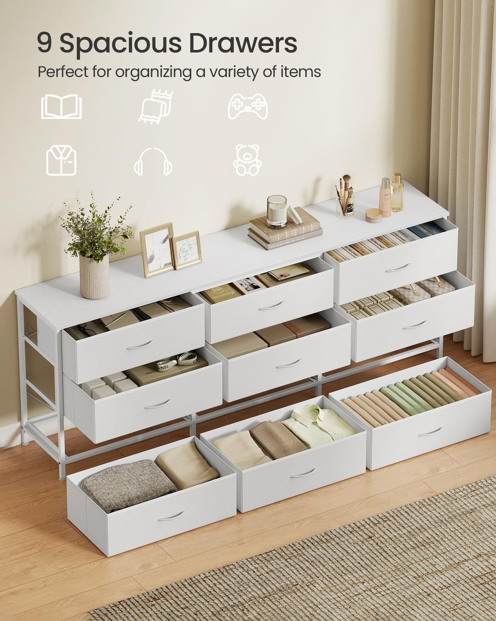 9 Fabric Drawers Dresser TV Stand U641