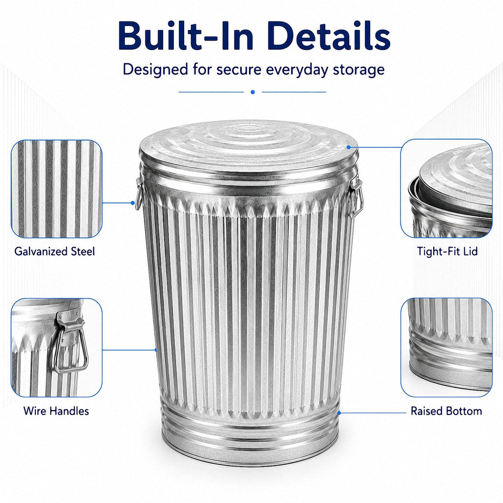 Galvanized Steel Trash Can with Locking Lid J2094