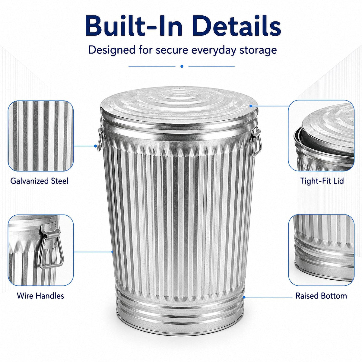 Galvanized Steel Trash Can with Locking Lid J2094