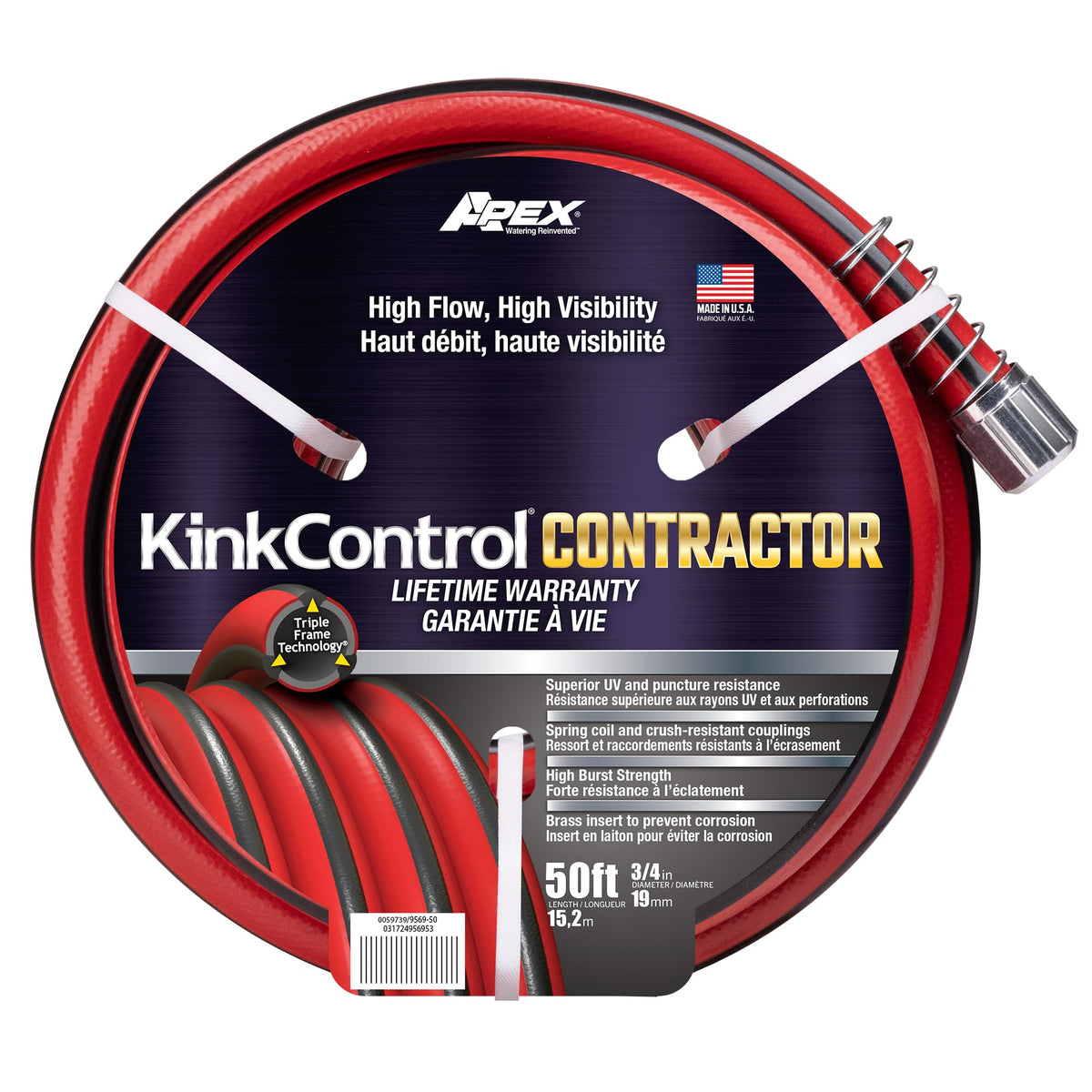 Contractor Grade Hose with Spring Coil and Crush Resistant Couplings 3/4 x 50 ft Q733