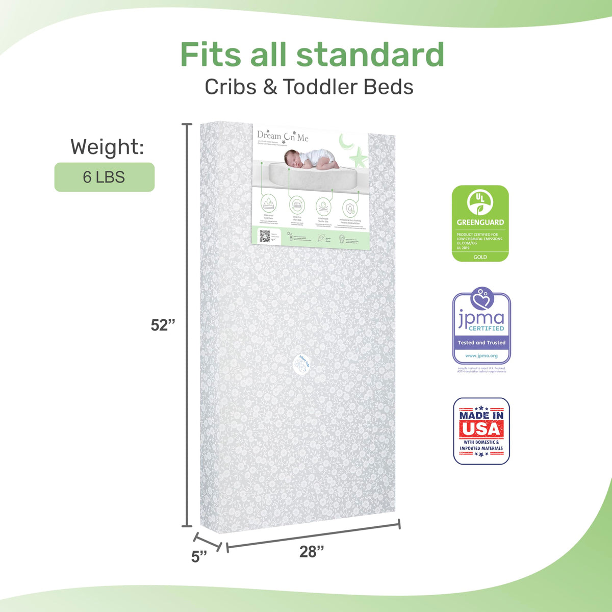 Grey Dual-Sided Crib and Toddler Bed Mattress K172243