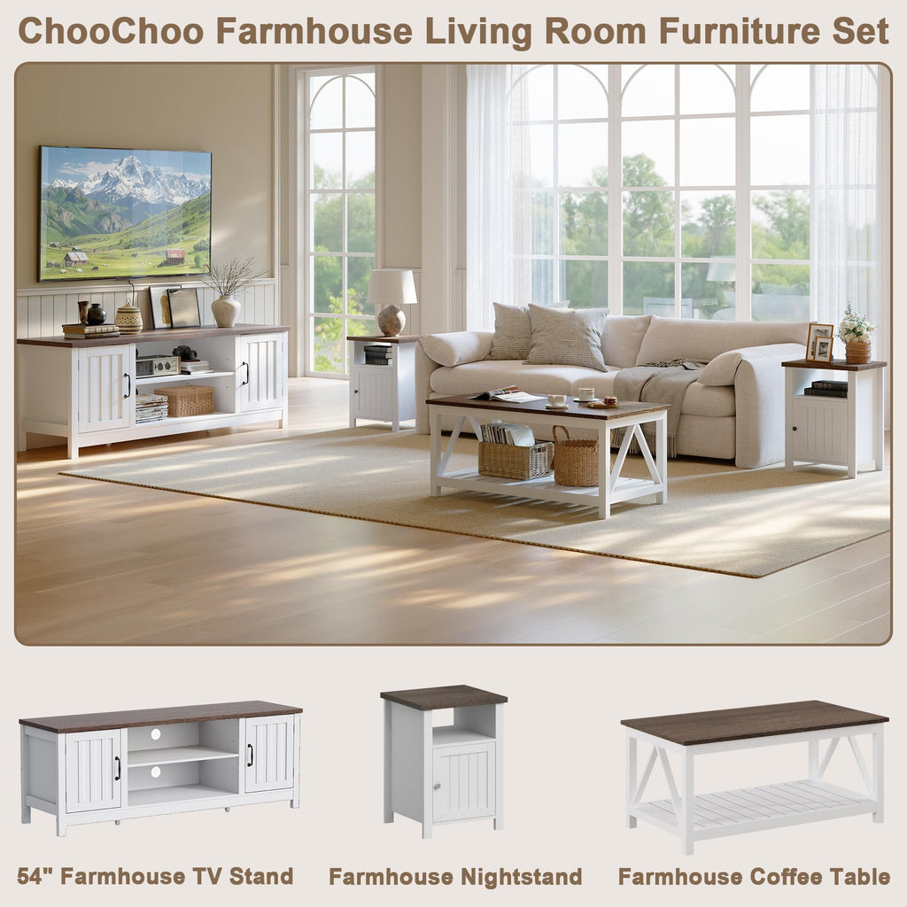 54" TV Stand with Storage Cabinet and Open Shelves T520