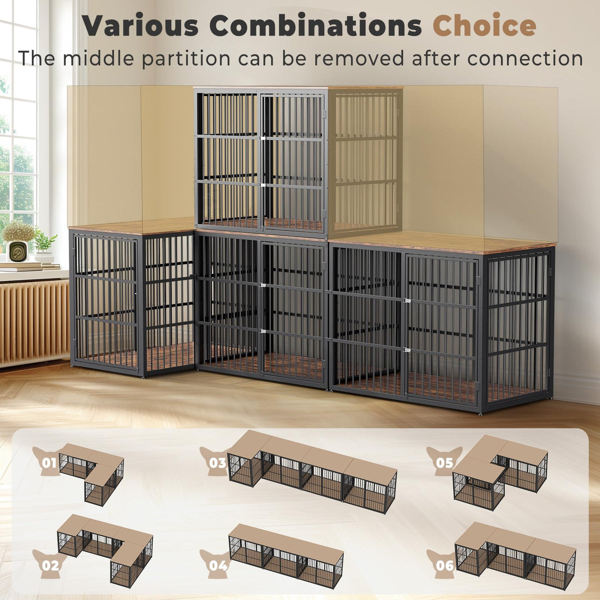 48'' XXL Dog Crate Furniture with 3 Doors U127386