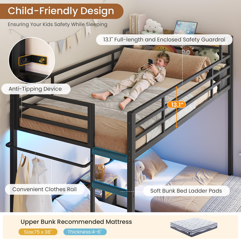 Black Twin Over Twin Triple Bunk Bed with Storage Drawers P127
