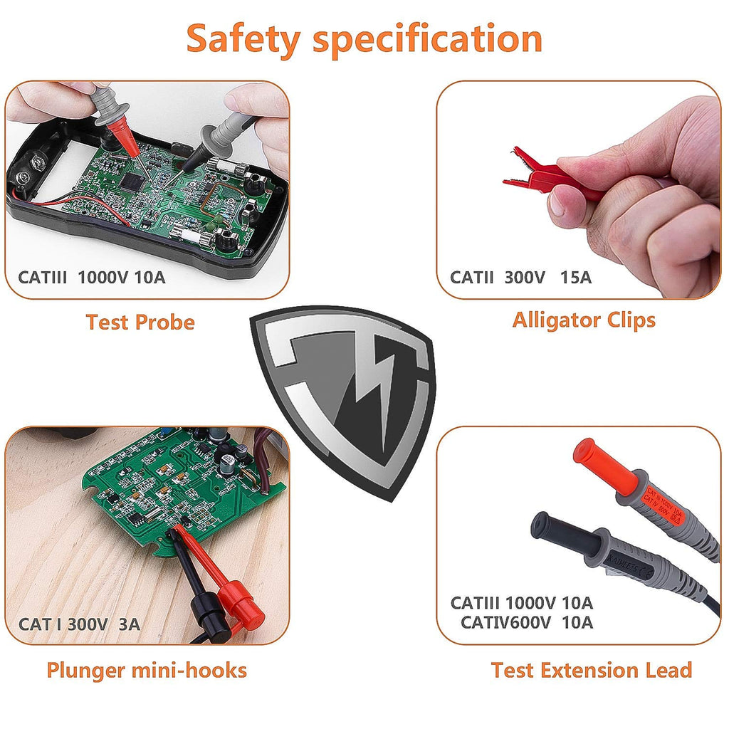 Silicone Test Leads Kit CAT III 1000V CAT IV 600V with Alligator Clips and Needle Probe 9PCS U35091