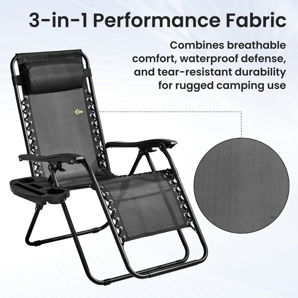 Black Set of 2 Zero Gravity Chairs with Cup Holder Tray N315