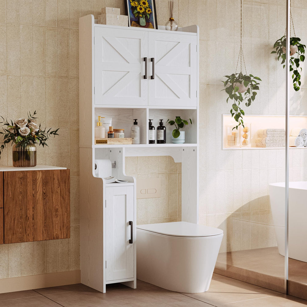 White Over The Toilet Storage Cabinet with Adjustable Shelves L90823