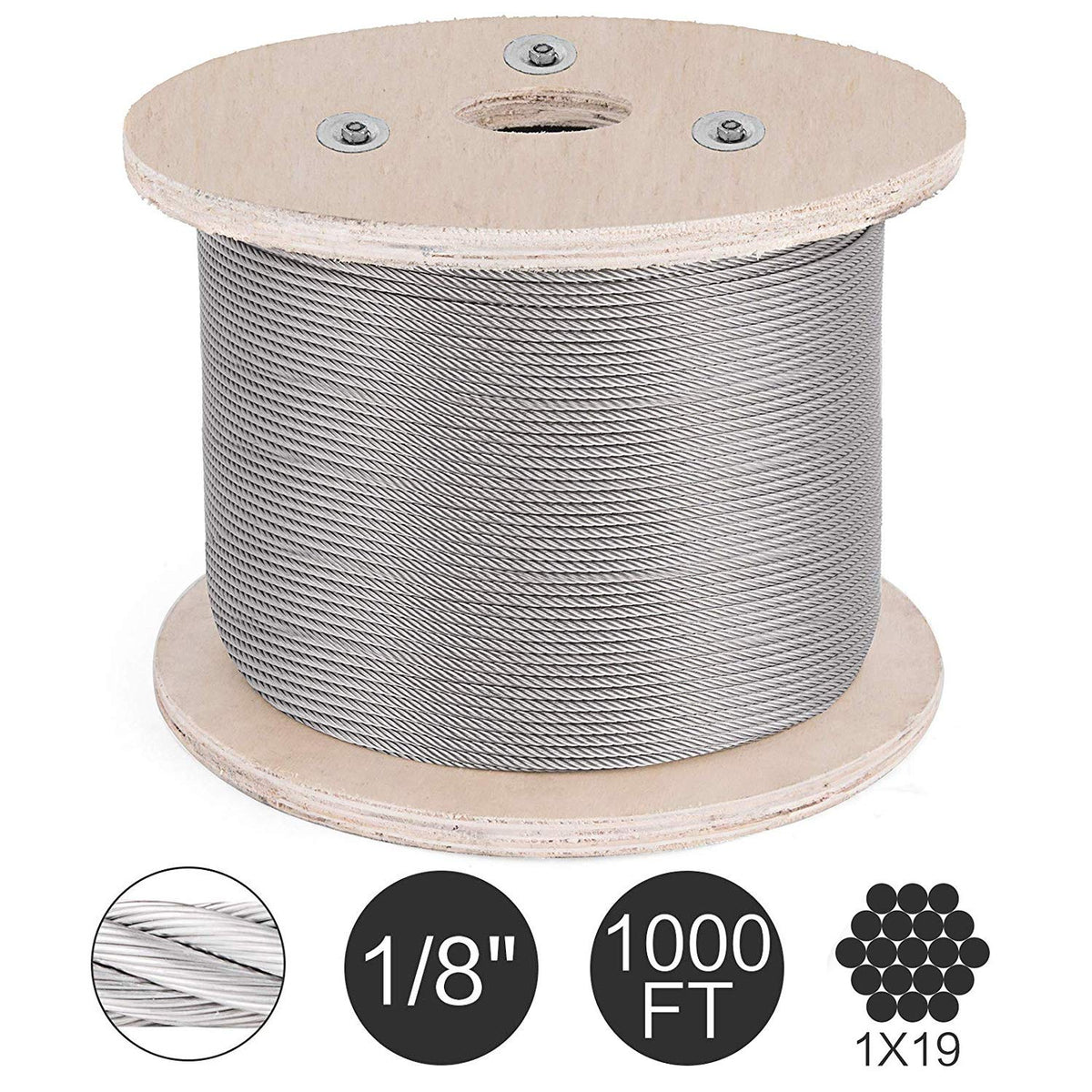 1/8" T316 Stainless Steel Cable 1x19 Wire Rope S257