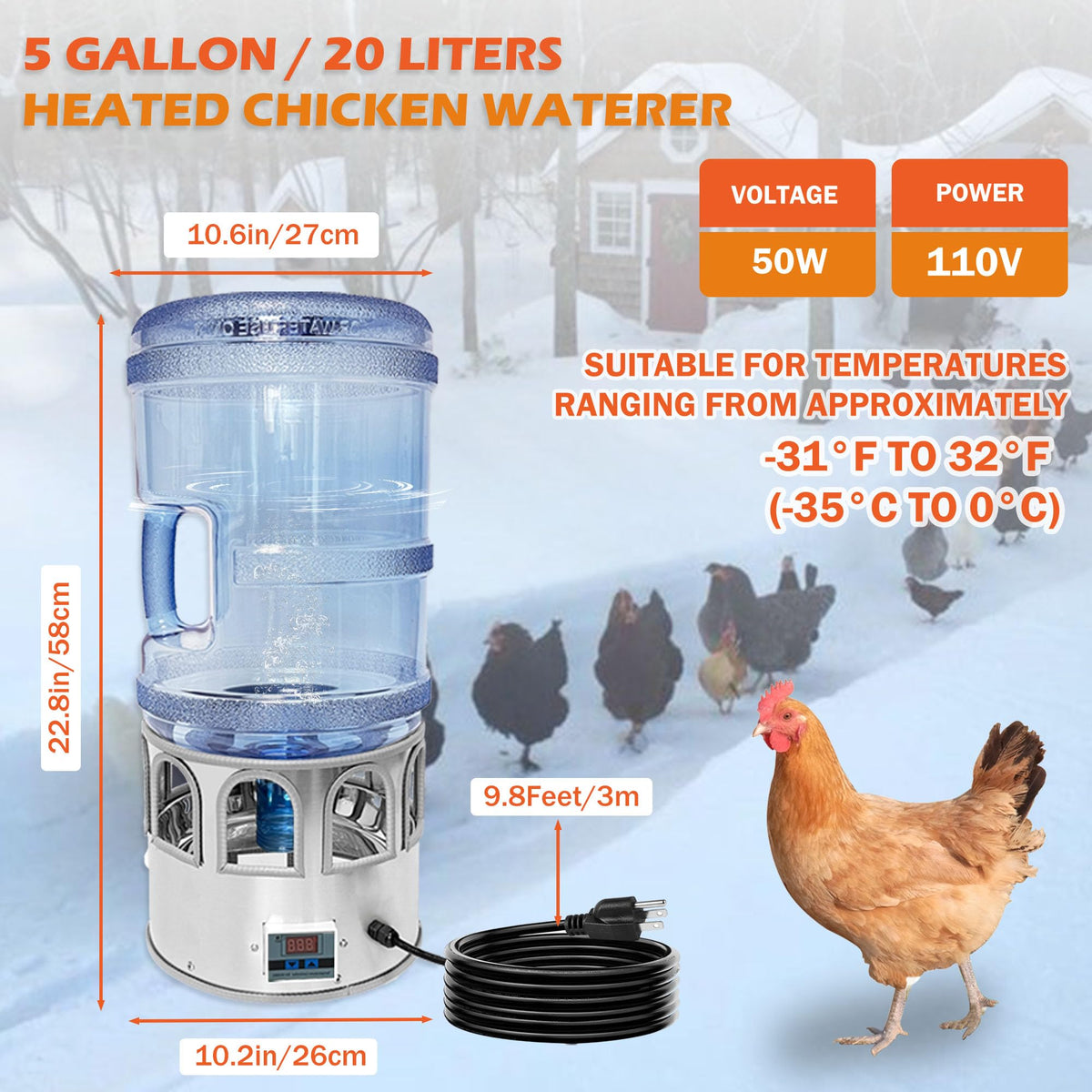 5 Gallon Heated Poultry Waterer I32476